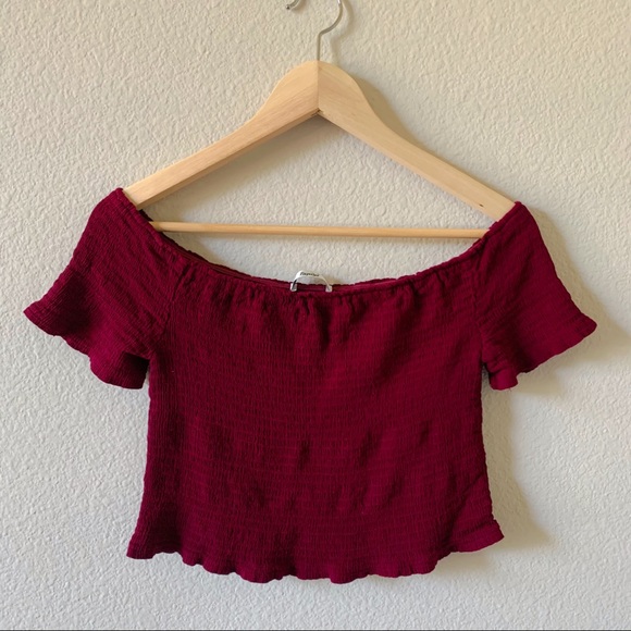 Papaya Off the Shoulder Maroon Crop Top - Picture 1 of 5